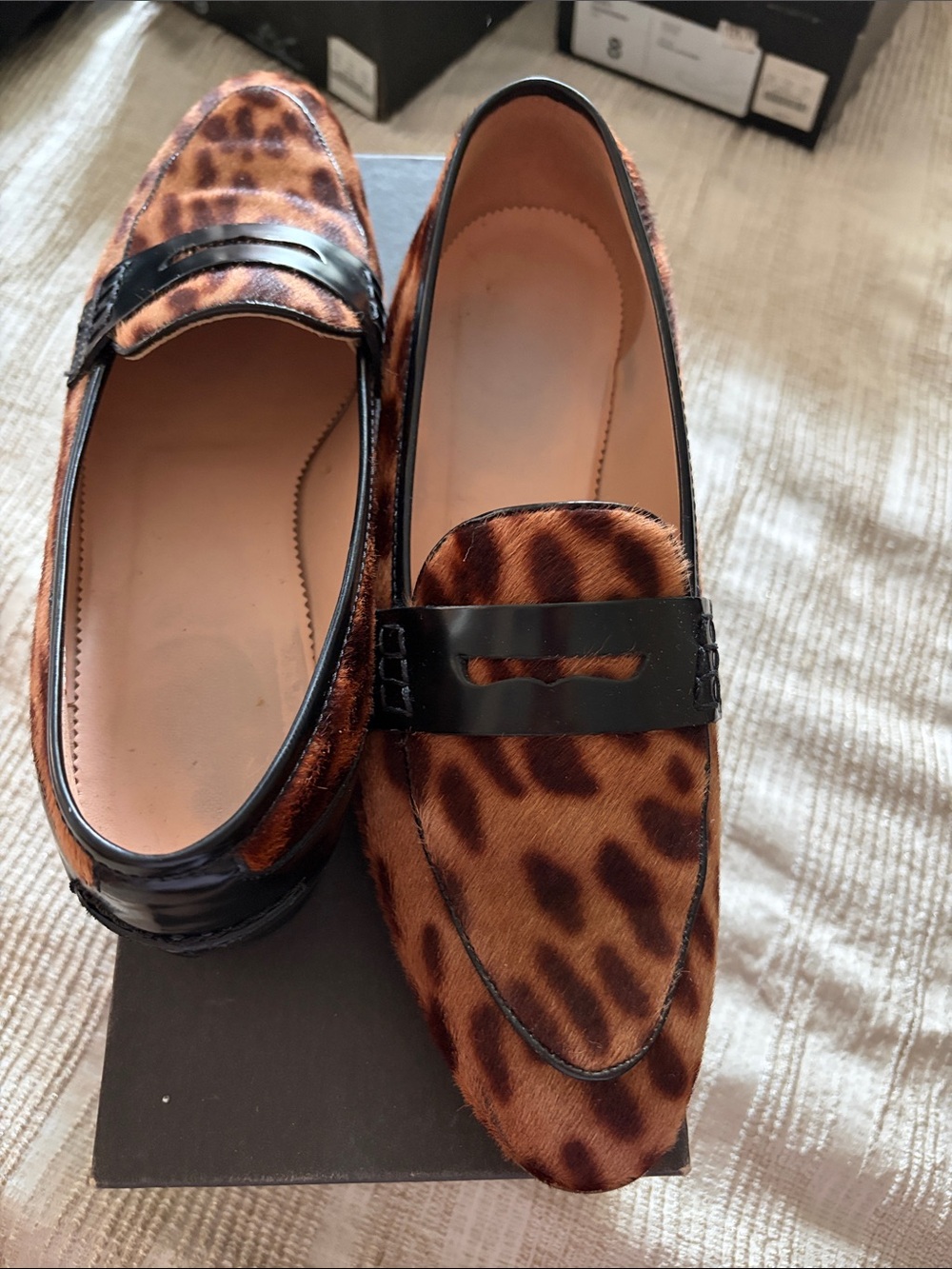 J. Crew Leopard Haircalf Penny Loafers in Brown and Black